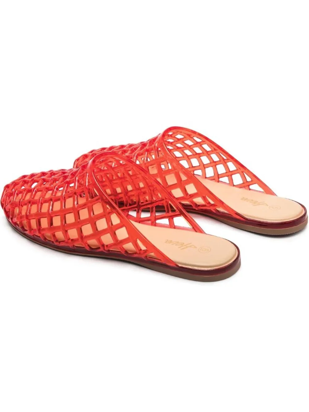 Women's Red Clear Mesh Hollow Slip On Closed Toe Jelly Casual Flat Sandals